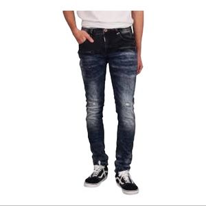 ROYAL 7EVEN MENS DISTRESSED RIPPED BLUE  STRAIGHT LEG STRETCH JEANS